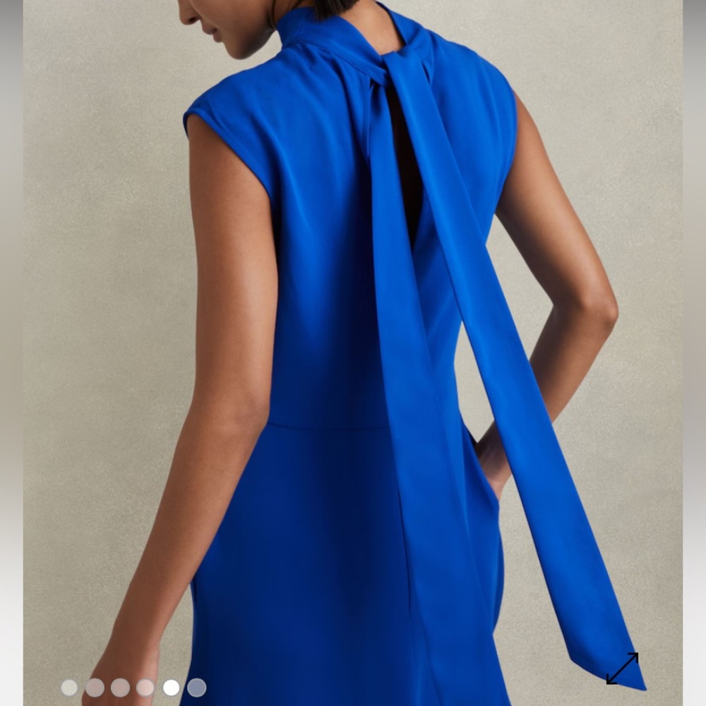 🆕REISS Libby Cobalt Blue Mock Neck Fit & Flare Asymmetrical Hem Midi Dress 8 - Picture 2 of 15